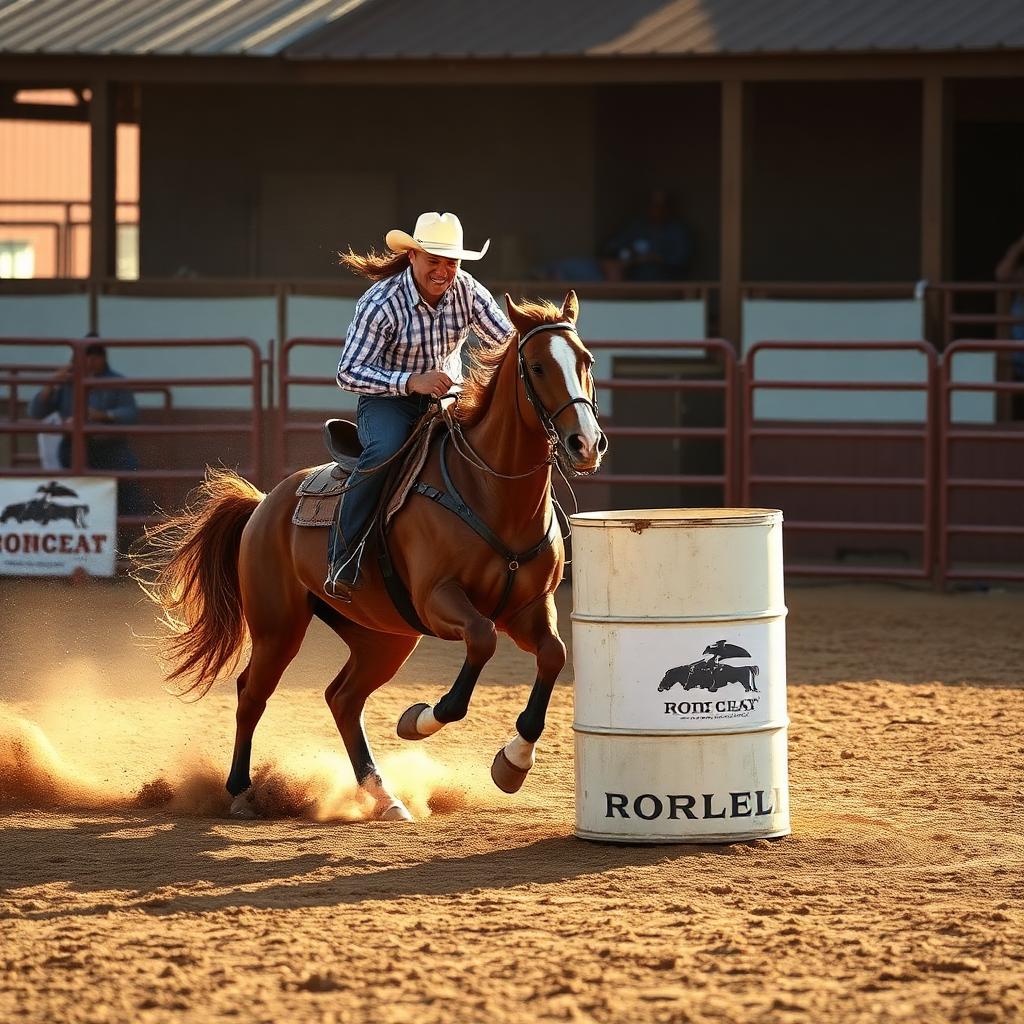 Barrel racer turning the first barrel at Hidden R Arena
