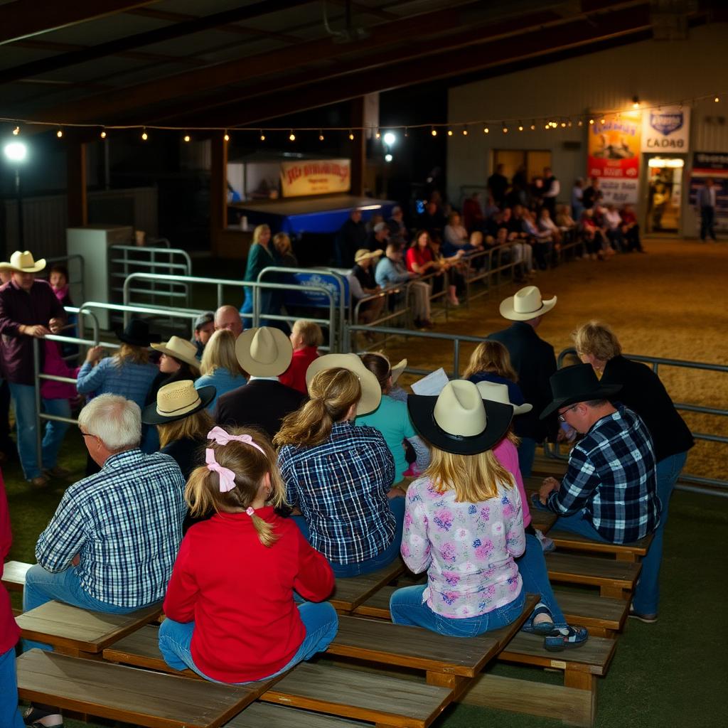 Families in the bleachers at a community rodeo night