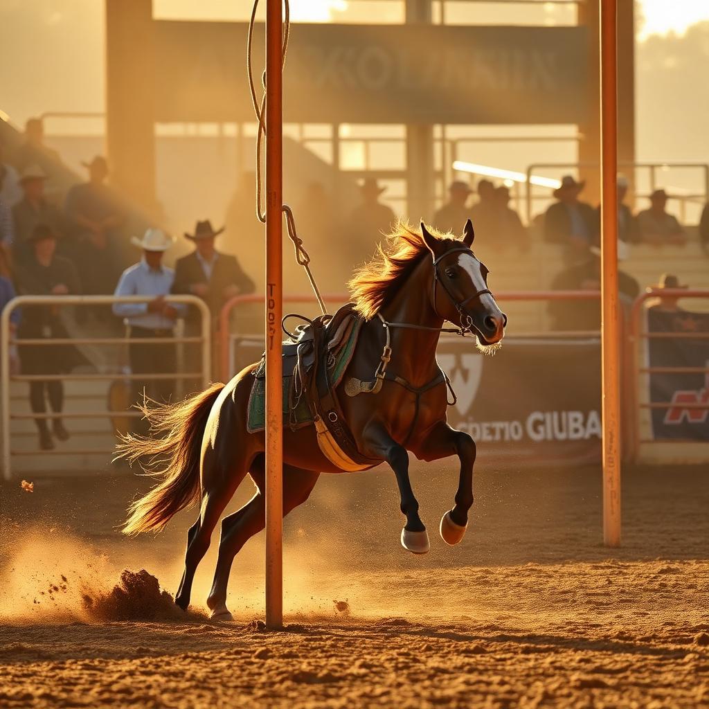 Horse weaving through poles at speed
