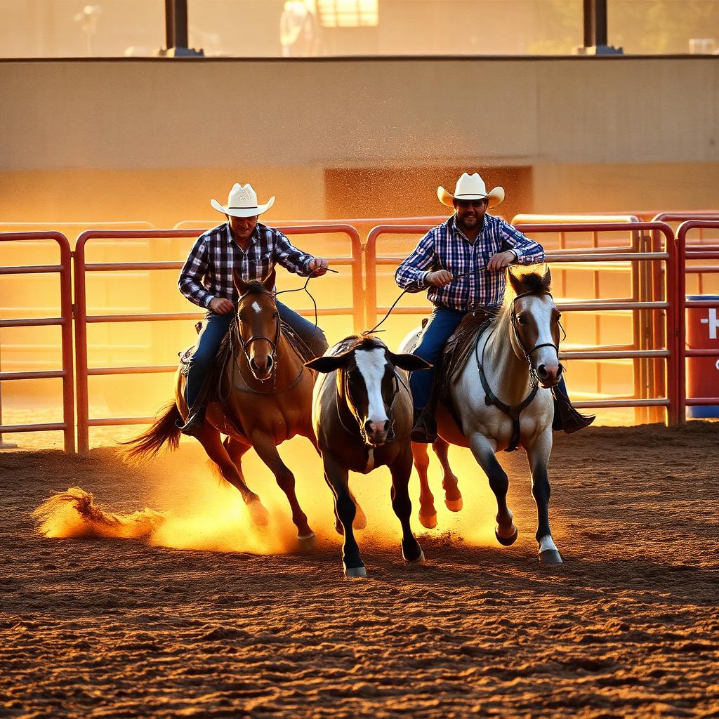 Two cowboys team roping a steer